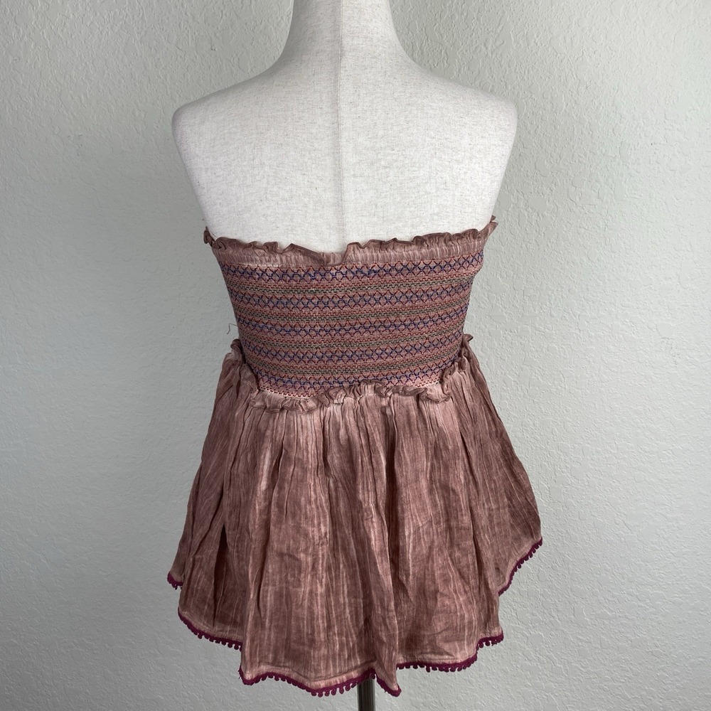 Natural Life M Izzy Top Smocked Strapless Peasant Hippie Festival Cotton Gauze - Picture 5 of 7